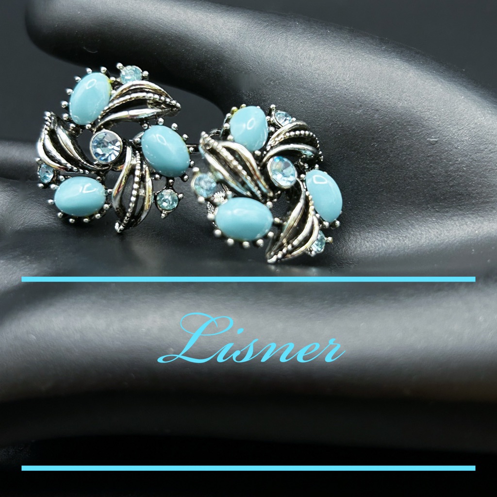 Lisner Turquoise And Silver Swirl Earrings
